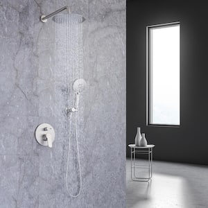1-Spray 10 in. Dual Shower Head Wall Mounted Fixed and Handheld Shower Head 2.5 GPM in Brushed Nickel