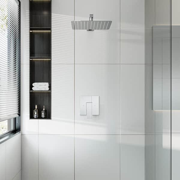 1-Spray Pattern with 1.8 GPM 10 in. with Wall Mount Square Fixed Shower Head in Chrome (Valve Included)