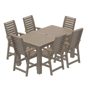 Glennville Woodland Brown Plastic Outdoor Counter Height Dining Set in Woodland Brown (Set of 6)