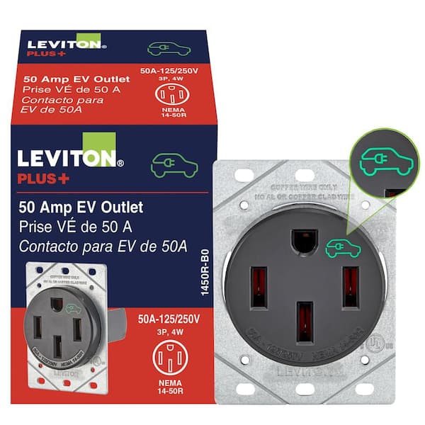 50 Amp 125/250 Volt EV Power Outlet/Receptacle, NEMA 14-50R, Black 1450R (1-Pack)
