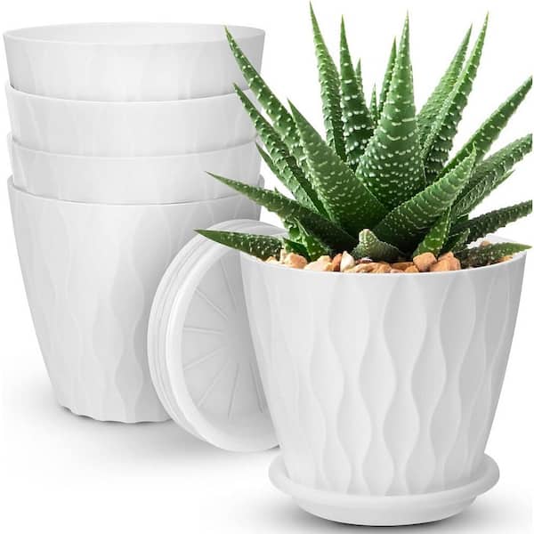 ITOPFOX Art Deco 6 in. L x 6 in. W x 6 in. H White Plastic Round Indoor Planter (5-Pack)