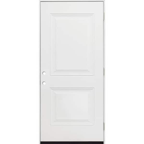 Steves & Sons 32 in. x 80 in. Element Series 2-Panel Square Wht Primed Steel Prehung Front Door Left-Hand Outswing w/ 4-9/16 in. Frame