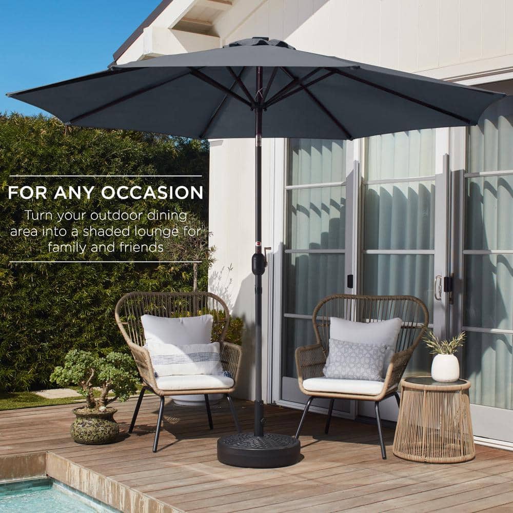 Slate 10ft Outdoor Steel Market Patio Umbrella with Crank and Tilt