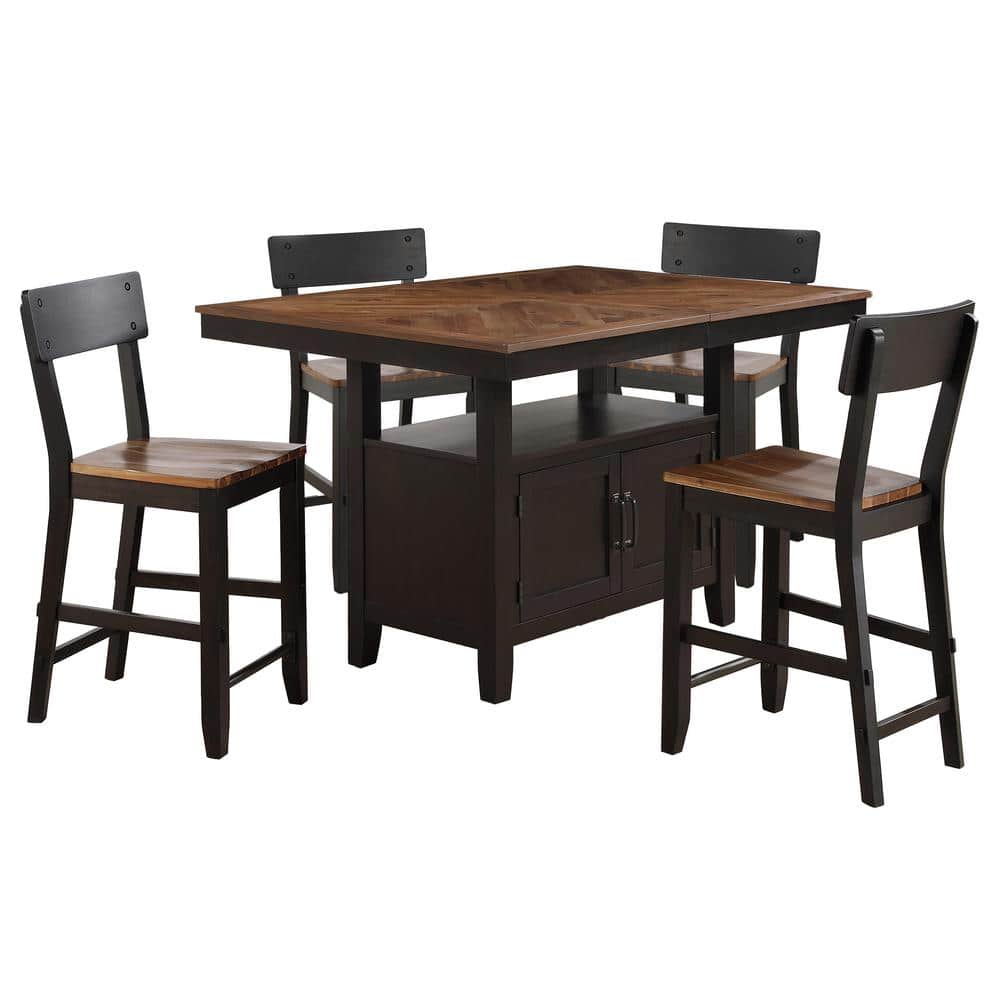 Bermuda Black and Brown Wood Counter Height Dining Set with Storage