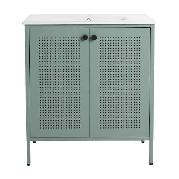 Anky 30 in. W x 18.3 in. D x 33.4 in. H Single Sink Bath Vanity in Mint Green with White Ceramic Top