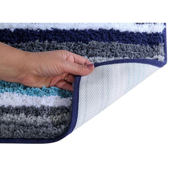 20 x 32 Griffie Collection Blue & Gray 100% Polyester Rectangle Bath Rug - Better Trends