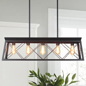 5-Light Black Rectangle Linear Island Chandelier Industrial Chandelier for Dining Room Kitchen with No Bulbs Included