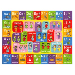 Multi-Color Kids Children Bedroom ABC Alphabet ASL Sign Language Educational Learning 8 ft. x 10 ft. Area Rug