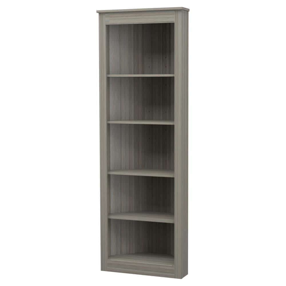 70.9 in. Smoke Oak Wood 5-shelf Corner Bookcase