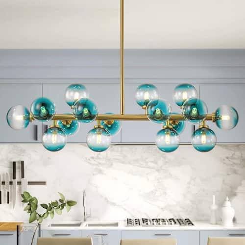 Kaitlyn 16-Light Brushed Gold Modern Linear Cluster Gradient Blue