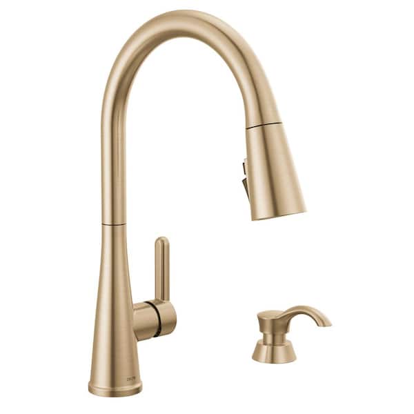 Greydon Gold Single Handle Pull-Down Sprayer Kitchen Faucet with Shield Spray and Soap Dispenser in Champagne Bronze