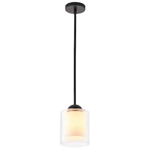 7.87 in. 1-Light Island Black Pendant Light Modern Adjustable Hanging Light Fixture with Milky White Glass Shade