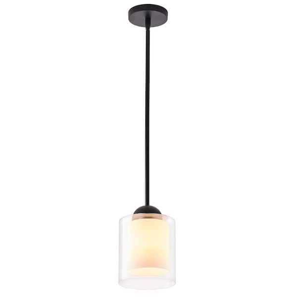 aiwen 7.87 in. 1-Light Island Black Pendant Light Modern Adjustable Hanging Light Fixture with Milky White Glass Shade