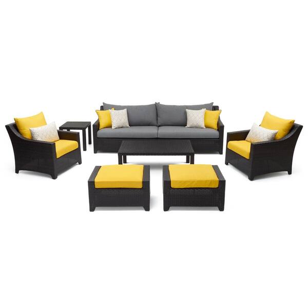 Reviews For Rst Brands Deco 8 Piece All Weather Wicker Patio Sofa And Club Chair Deep Seating Set With Sunbrella Sunflower Yellow Cushions Op Pess7 Ylw K The Home Depot