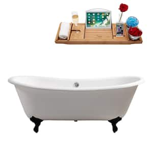 71 in. x 32 in. Cast Iron Clawfoot Soaking Bathtub in Glossy White with Matte Black Clawfeet and Polished Chrome Drain