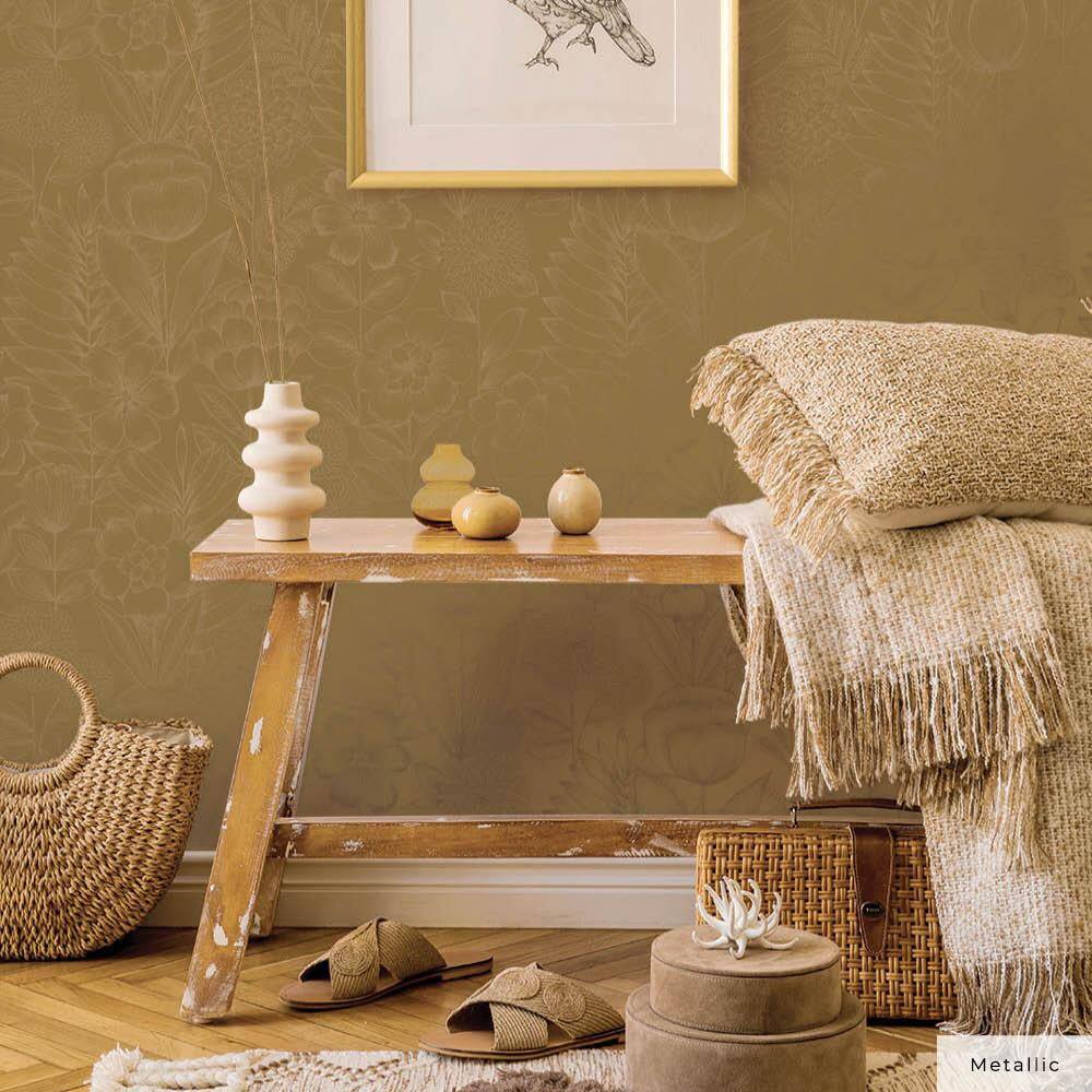 Metallic Marigold Floral Self-Adhesive Removable Wallpaper