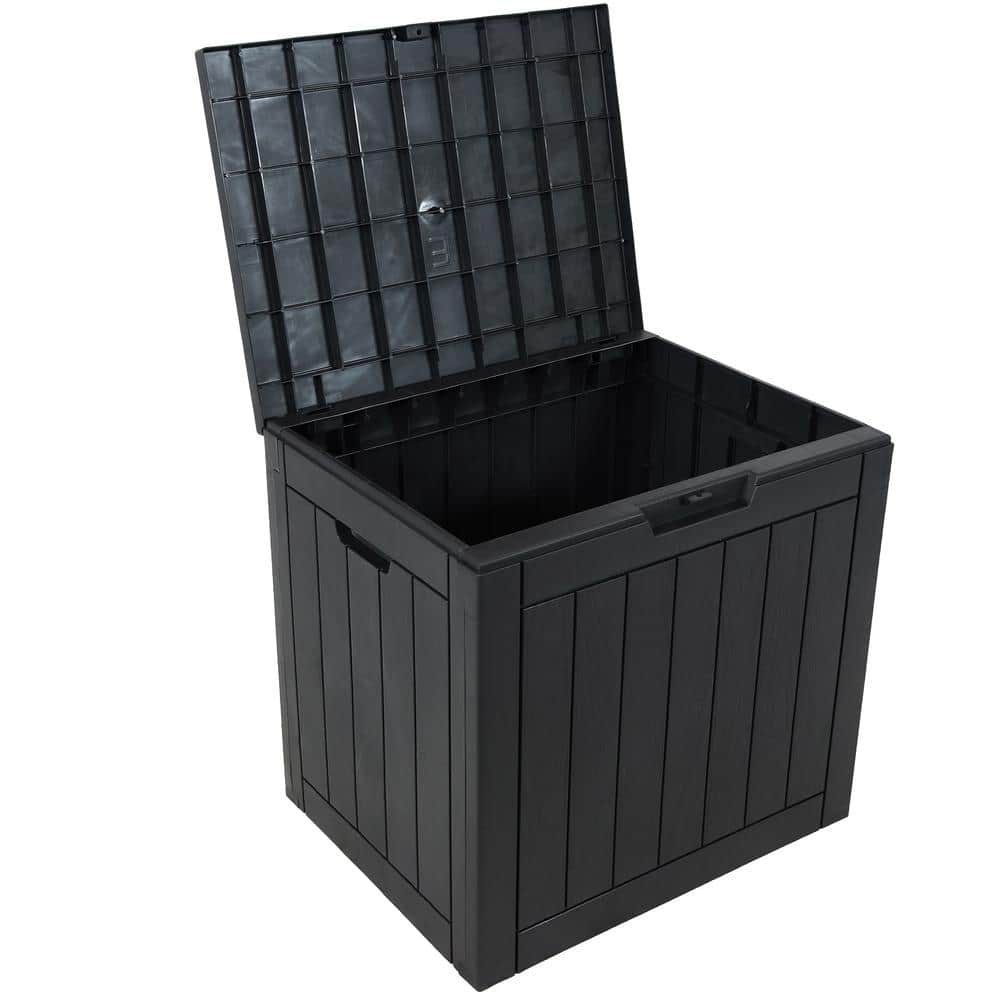 Phantom Gray Lockable Resin Deck Box with Faux Wood Design