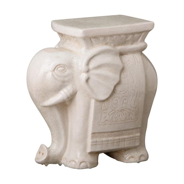 17.5 in. H White Crackle Specialty Ceramic Garden Stool