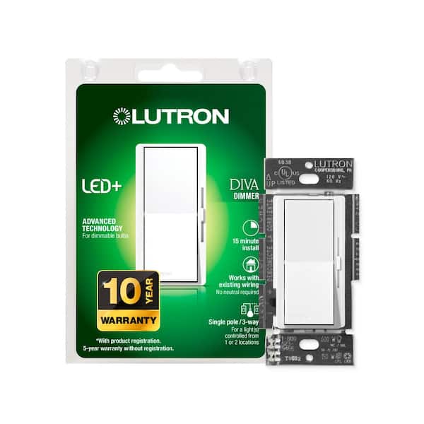 Lutron Diva LED+ Dimmer Switch for Dimmable LED and Incandescent Bulbs, 150-Watt/Single-Pole or 3-Way, White (DVCL-153PH-WH)