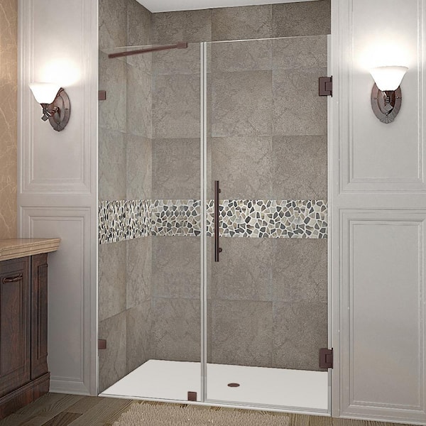 Aston Nautis 50.25 in. - 51.25 in. x 72 in. Frameless Hinged Shower Door in Bronze