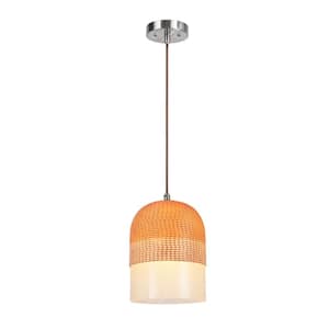 1-Light Chrome Mini Pendant with Etched Glass and Brown and White 2-Tone Color Shade