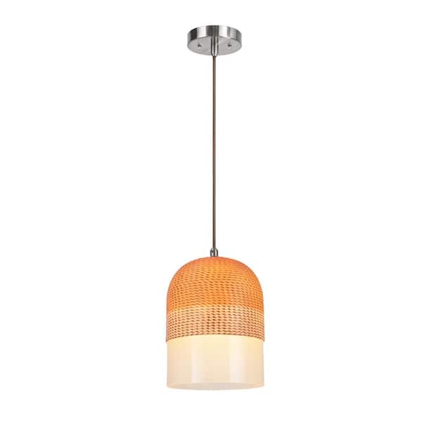Aspen Creative Corporation 1-Light Chrome Mini Pendant with Etched Glass and Brown and White 2-Tone Color Shade