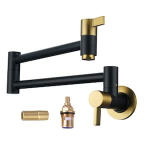 Wall Mounted Pot Filler with 2- Handles in Gold and Black