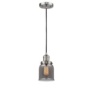 Bell 1 Light Brushed Satin Nickel Bowl Pendant Light with Plated Smoke Glass Shade