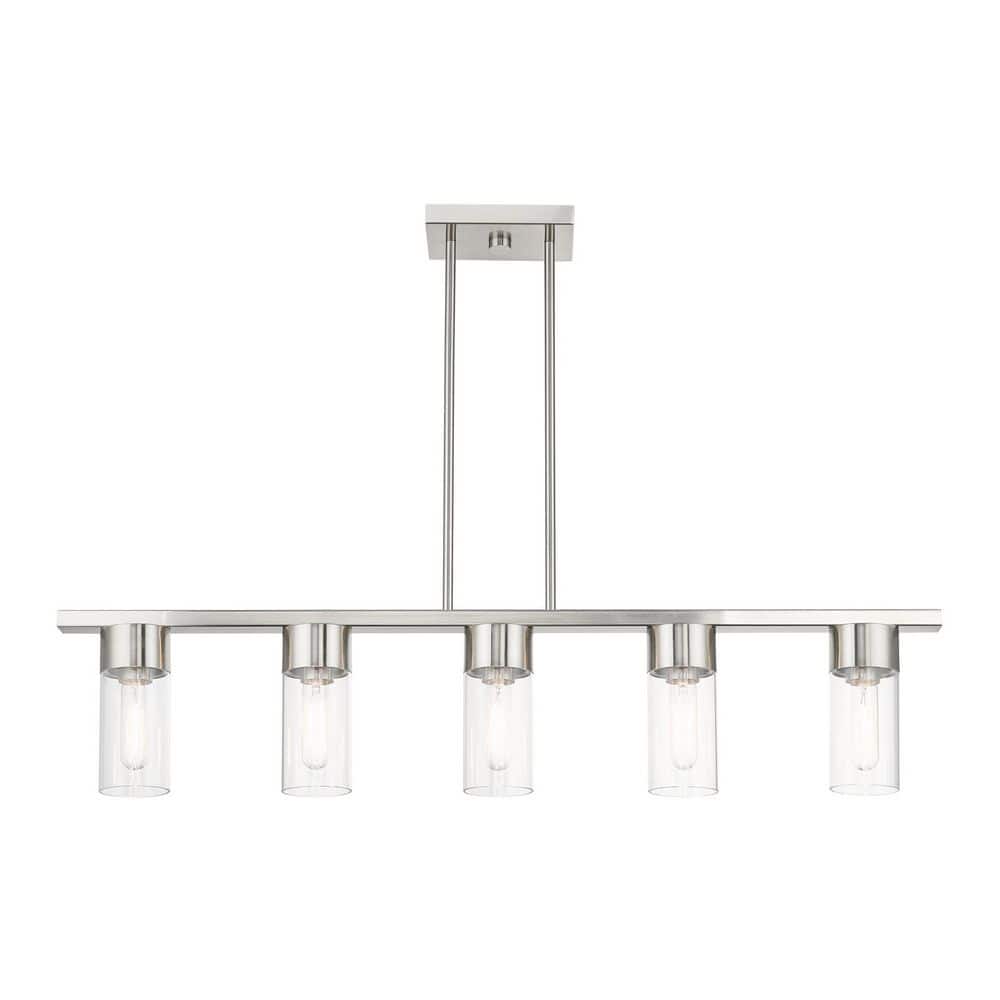 Carson Brushed Nickel 5-Light Linear Chandelier with Clear Glass