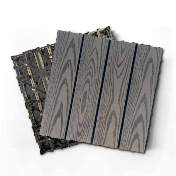 Unbranded 1 ft. x 1 ft. Wood Plastic Composite Deck Tile in Dark Gray, Resist Rust, Water, Easy to DIY and Maintain(20 per Case)