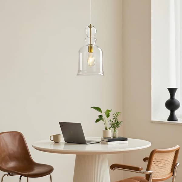 Home Light 60-Watt 1 Light Gold Modern Pendant Light Fixture With Clear Seeded Glass Globe Pendant Lighting (1 -Pack)