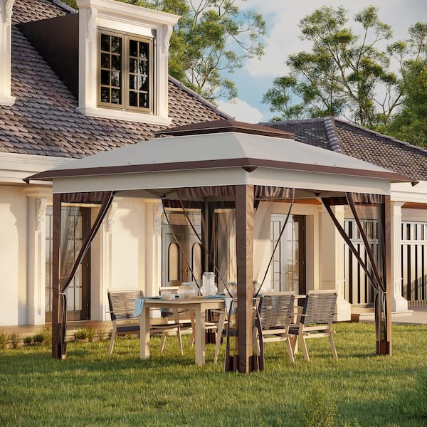 Outsunny 12 ft. x 12 ft. Beige and Brown Pop Up Canopy Tent