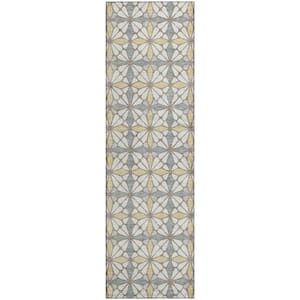 Mayfield Premium Machine Washable Abstract AMF2469 Ivory 2 ft. x 7 ft. Runner Rug