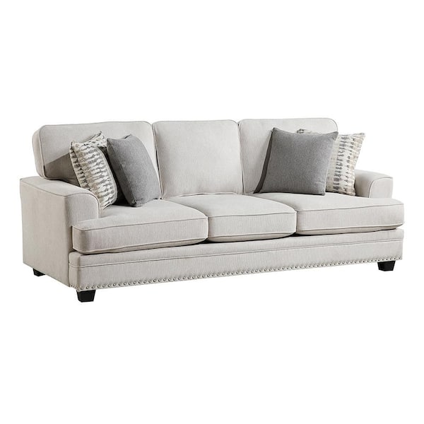 Lazzara Midwood 91.5 in. W Straight Arm Chenille Rectangle Sofa in. Sand