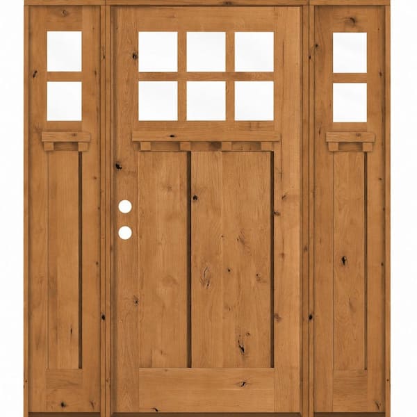 64 in. x 80 in. Knotty Alder Right-Hand/Inswing 6 Lite Beveled Clear Glass Cedar Stain Wood Prehung Front Door w/ DSL DS