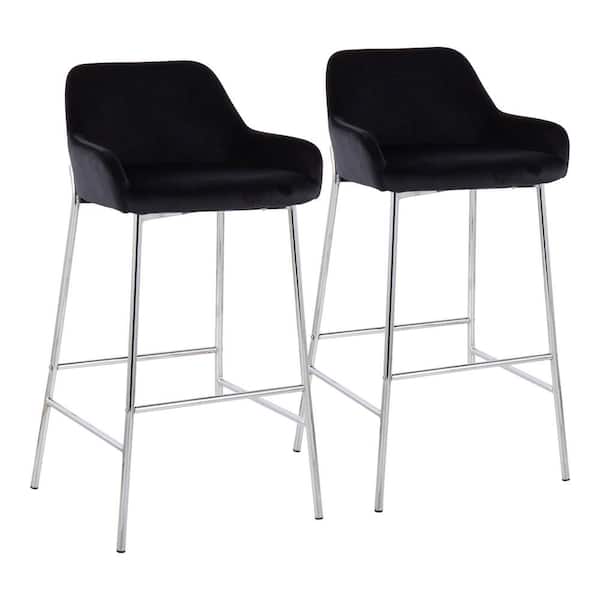 Lumisource Daniella 38 in. Fixed Height Black Velvet and Chrome Bar Stool (Set of 2)