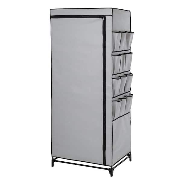 Honey-Can-Do 62.2 in. H x 27.17 in. W x 18.11 in. D Gray Non-Woven and Steel Portable Closet with Cover and Side Pockets