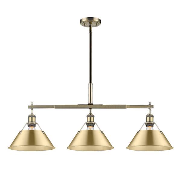Golden Lighting Orwell 100-Watt 3-Light Aged Brass and Brushed Champagne Bronze Linear Pendant Light