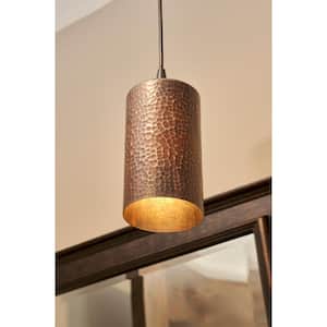 1-Light Hammered Copper Cylinder Pendant Shade in Oil Rubbed Bronze