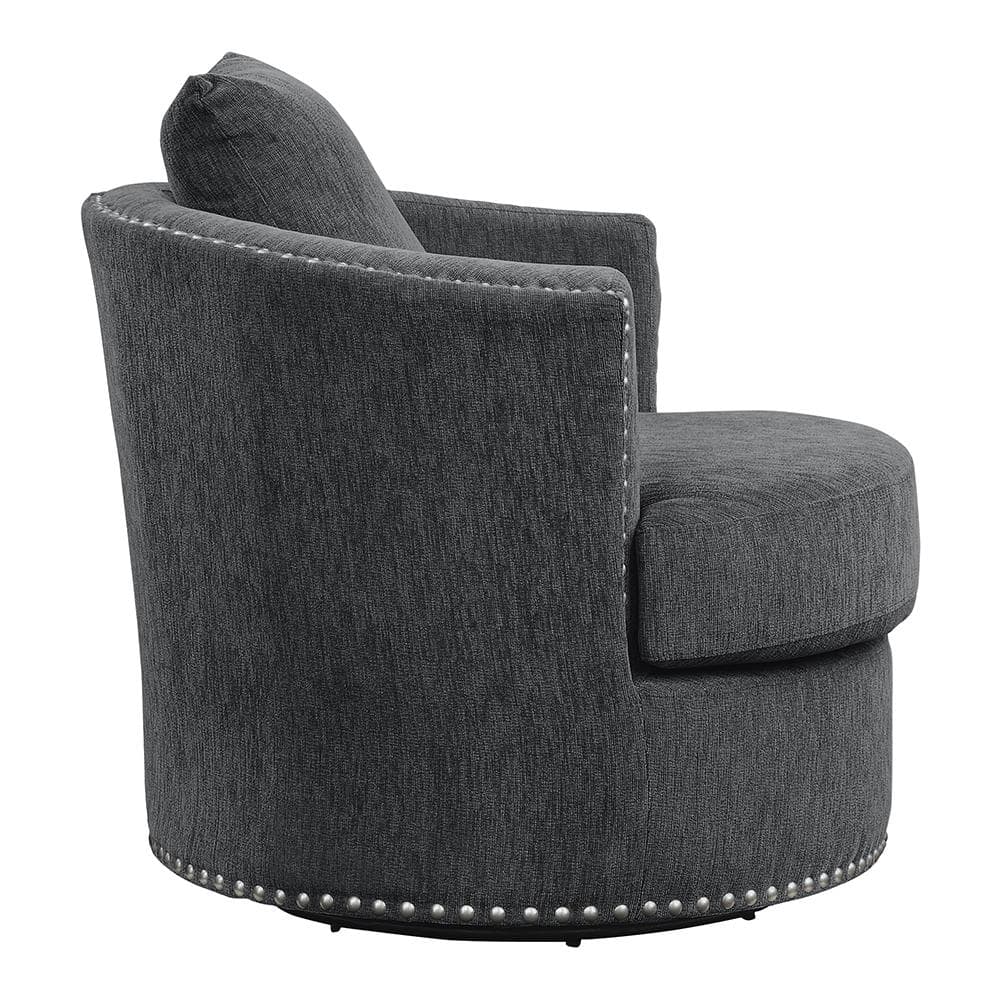 Charcoal Gray Chenille Barrel Swivel Accent Chair