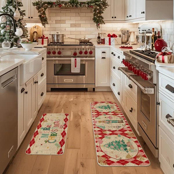 Plaid Merry Christmas Indoor Kitchen Mats Set of 2 Red (17 in. x 29 in. + 17 in. x 47 in. )