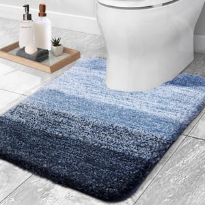 24 in. x 20 in. Navy Stripe Microfiber Rectangular Contour Bath Rugs