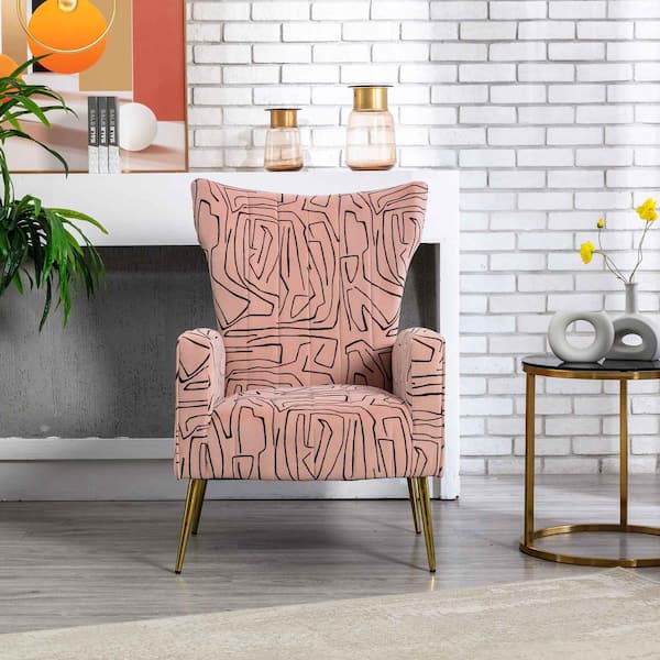 Seafuloy 38.8 in. H Pink Velvet Accent Arm Chair with Golden Metal Legs