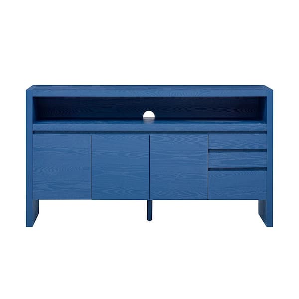 60 in. W x 15.7 in. D x 33.6 in. H Navy Blue Linen Cabinet with 3 Drawers, Semi-Open Shelf, 3 Doors