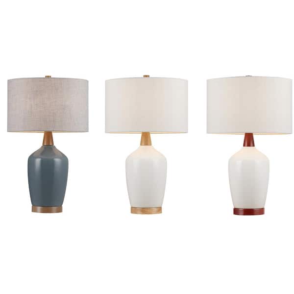 KAWOTI 22 .5 in. Ceramic Table Lamp in Blue with Walnut Wood Decorates 21108 - The Home