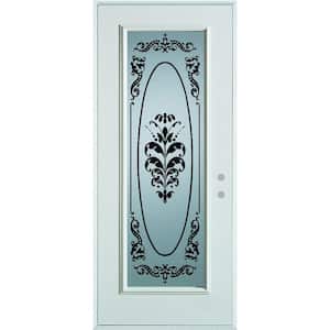 32 in. x 80 in. Silkscreened Glass Full Lite Painted White Left-Hand Inswing Steel Prehung Front Door