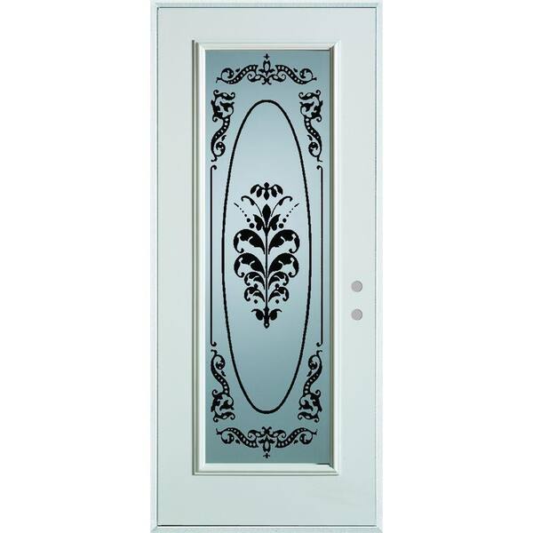 Stanley Doors 32 in. x 80 in. Silkscreened Glass Full Lite Painted White Left-Hand Inswing Steel Prehung Front Door