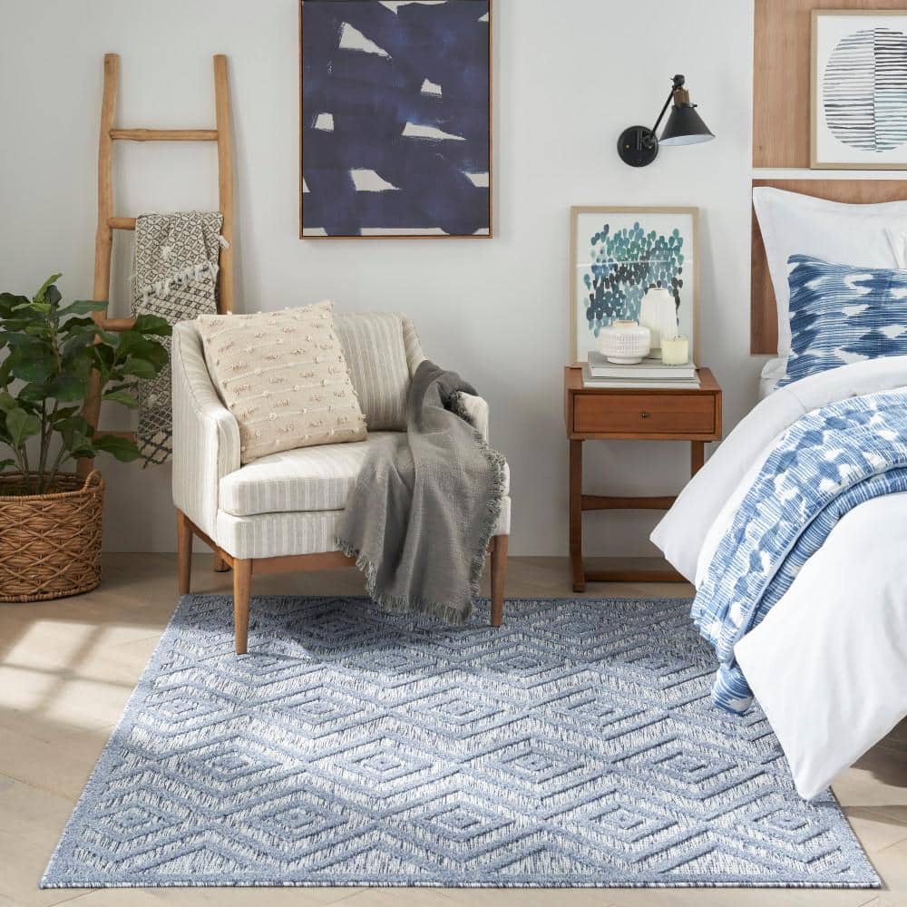 Denim Blue Diamond 5' x 7' Easy-Care Synthetic Rectangular Rug