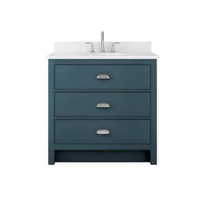 36 in. W x 22 in. D x 35 in. H Single Sink Freestanding Bath Vanity in Antique Blue with White Engineered Stone Top
