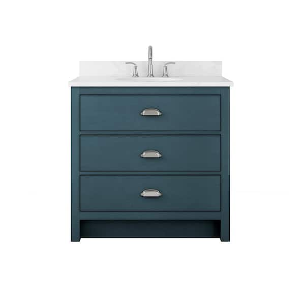 36 in. Single Sink Antique Blue Bath Vanity with White Engineered Stone Top (Assembled)